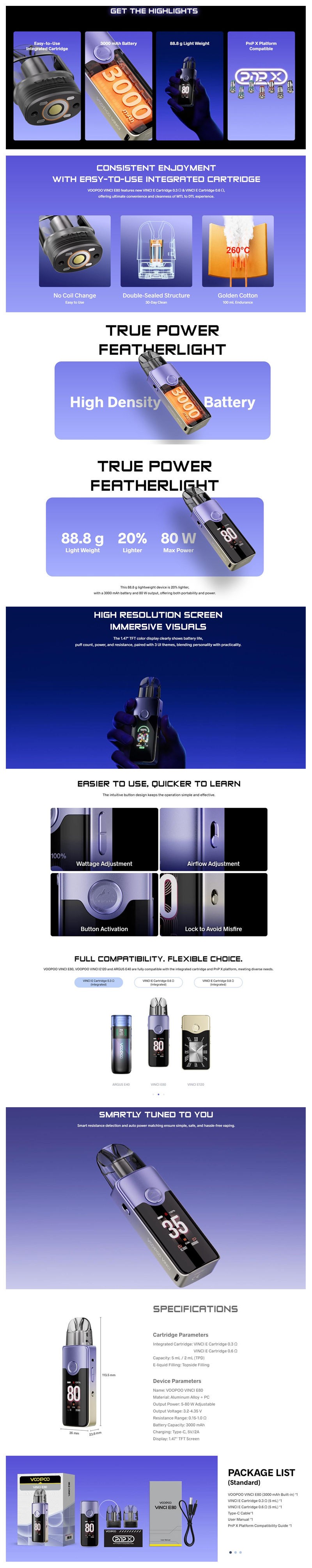 Authentic VOOPOO VINCI E80 Pod System Kit