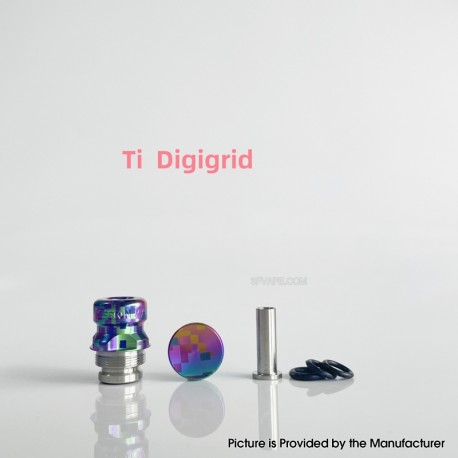 Rekavape Mission XV Mini Nuke V2 Style Integrated Drip Tip + Fire Button Set for dotMod dotAIO V2 Pod - Digigrid, Titanium + SS