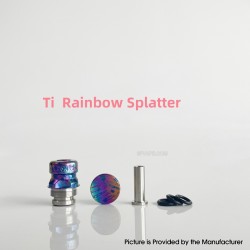 Rekavape Mission XV Mini Nuke V2 Style Integrated Drip Tip + Fire Button Set for dotAIO V2 Pod - Rainbow Splatter, Titanium + SS