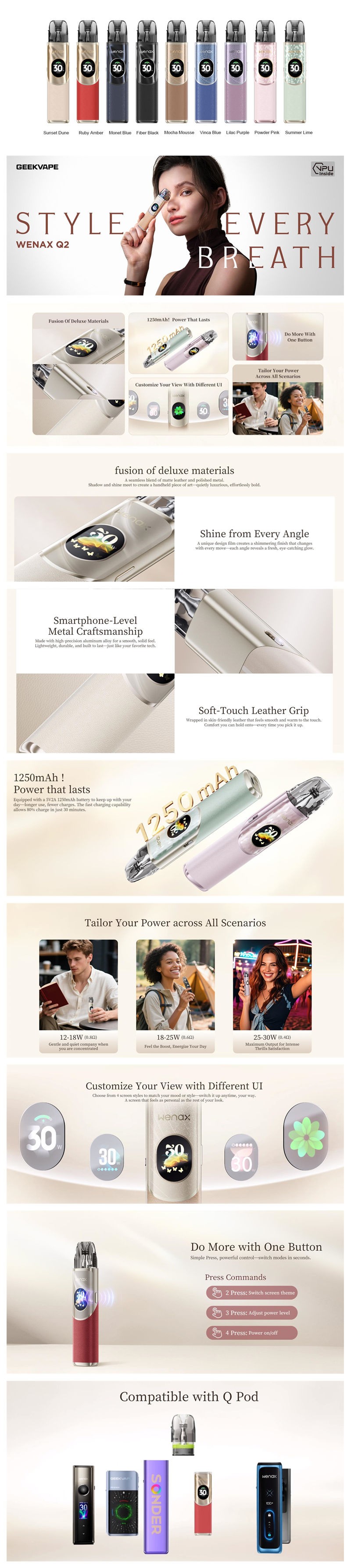 Authentic GeekVape Wenax Q2 30W Pod System Kit