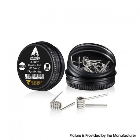 Authentic Thunder Cloud Blaze Ni80 Pre-Built 3-Core Clapton Coil - 0.3ohm, 29Ga x 3 + 38Ga (10 PCS)