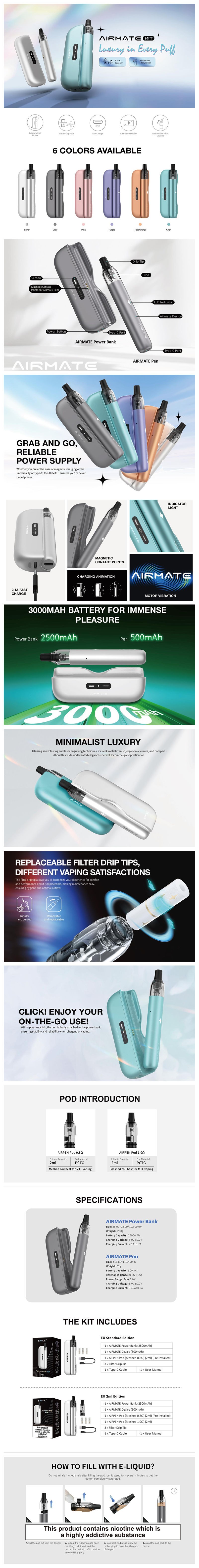 Authentic SMOK Airmate Kit with PCC Box + 2 Pod