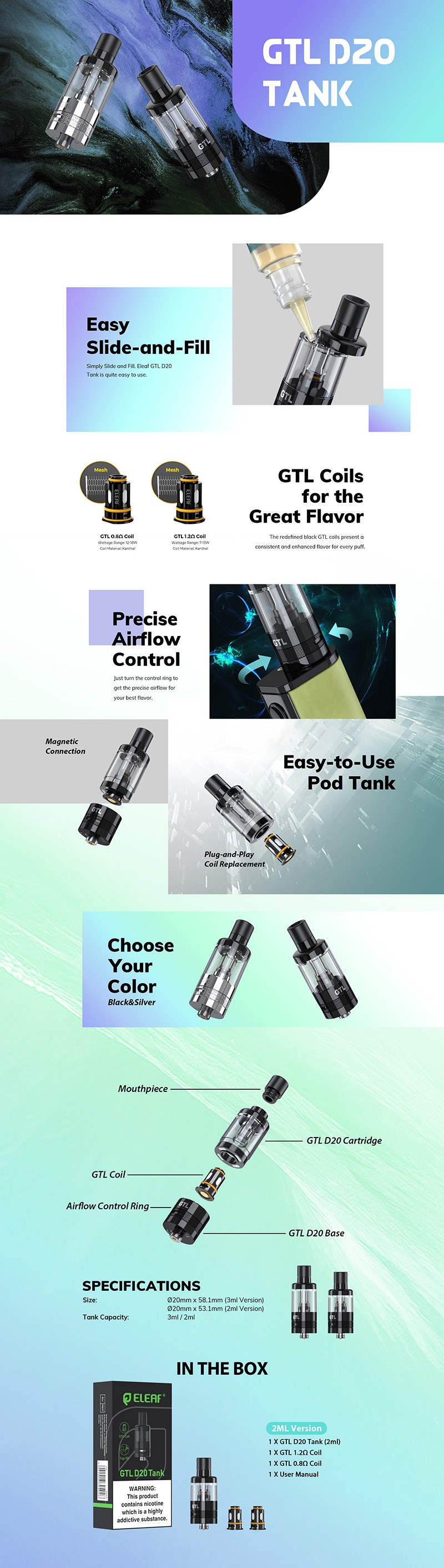 Authentic Eleaf GTL D20 Tank Atomizer