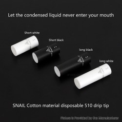 YFTK Snail Disposable 510 Drip Tip - Long White, Cotton, 28mm (20 PCS)