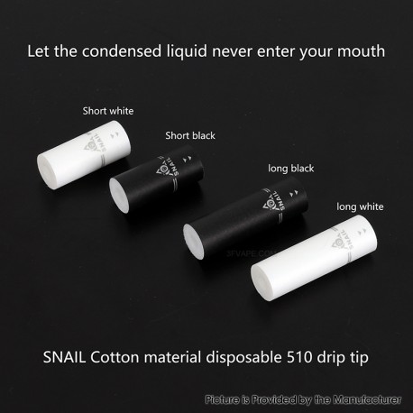 YFTK Snail Disposable 510 Drip Tip - Long White, Cotton, 28mm (20 PCS)