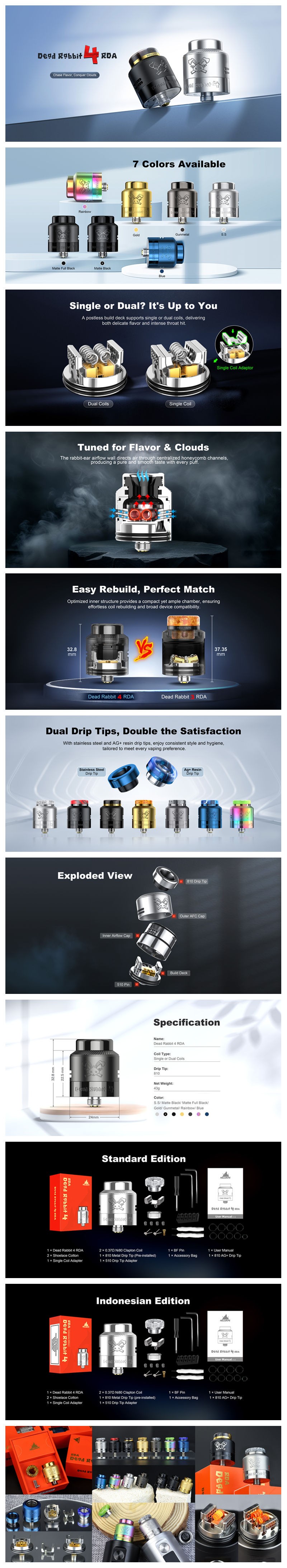Authentic Hellvape Dead Rabbit 4 RDA Atomizer