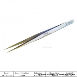 Authentic VETUS ST-11 HRC 38 Professional Tweezers Tool Non-magnetic Stainless Steel Pointed Tip - Silver