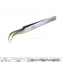 Authentic VETUS ST-15 HRC 38 Professional Tweezers Tool Non-magnetic Stainless Steel Pointed Tip - Silver