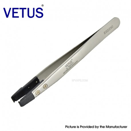 Authentic VETUS ESD-250 Exchange Tip Electro Static Discharge Safe Stainless Tweezers Wide Flat Tip