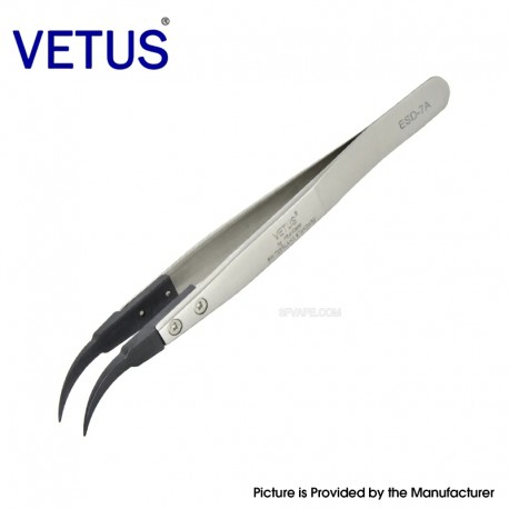 Authentic VETUS ESD-7A Exchange Tip Electro Static Discharge Safe Stainless Tweezers Fine Curved Tips