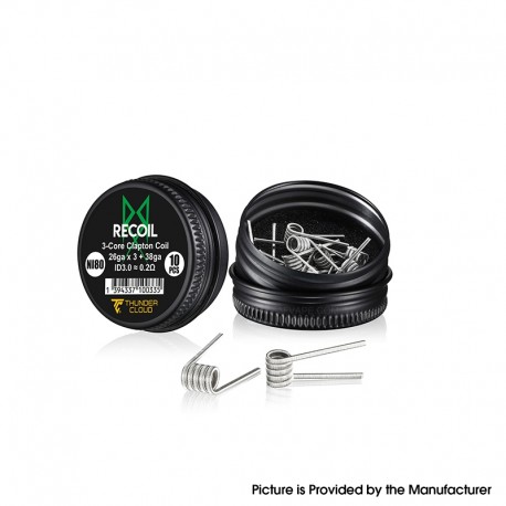 Authentic Thunder Cloud Recoil Ni80 Pre-Built 3-Core Clapton Coil - 0.2ohm, 26Ga x 3 + 38Ga (10 PCS)