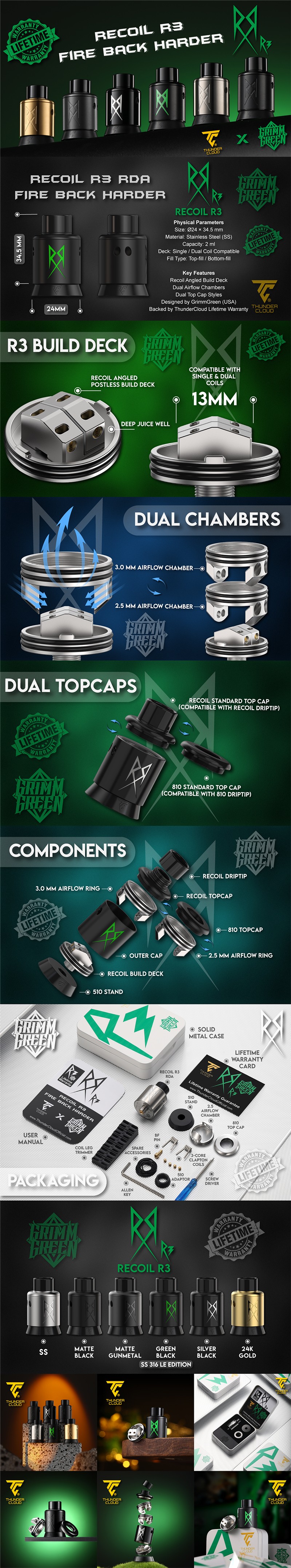 Authentic Thunder Cloud x GrimmGreen Recoil R3 RDA Atomizer