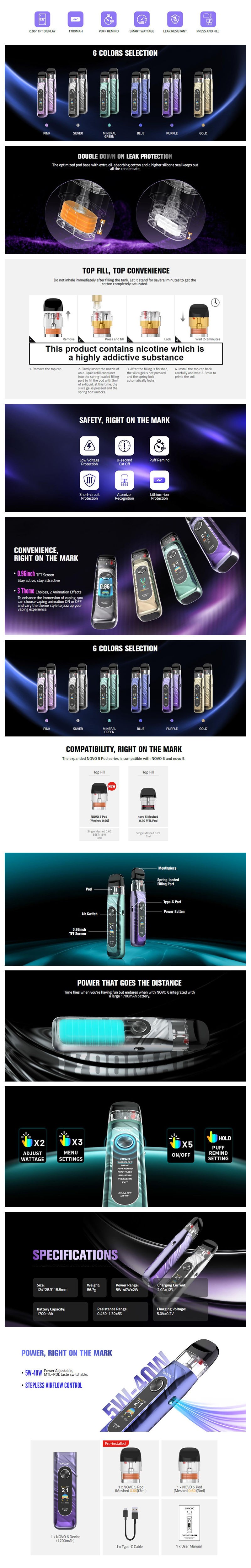 Authentic SMOK Novo 6 40W, Pod System Kit