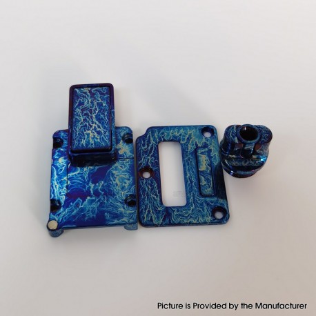 Authentic MK MODS Toxic Titanium Inner Set + Drip Tip Set for BB / Billet - Light Blue, Square Button
