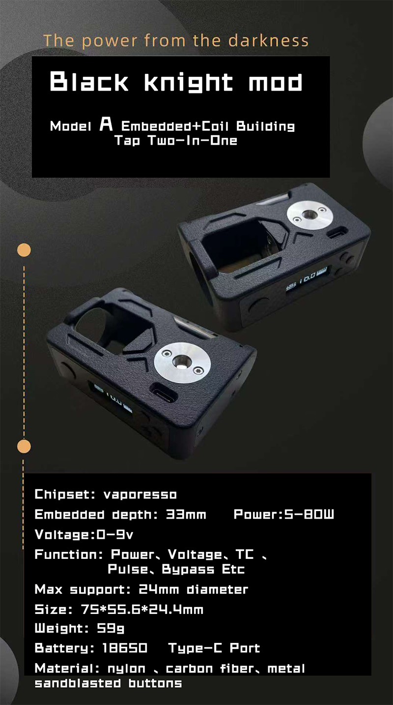 3D Print Black Knight Embedded + Coil Building Tap All in One 80W Box Mod