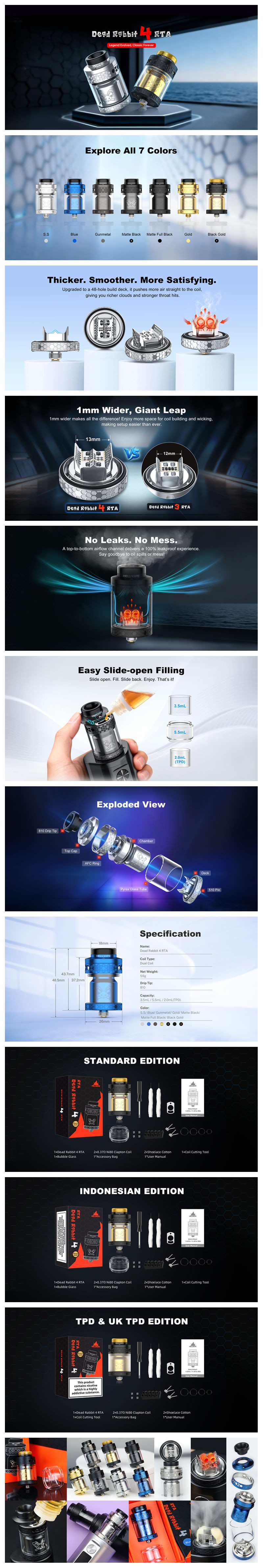 Authentic Hellvape Dead Rabbit 4 RTA Tank Atomizer