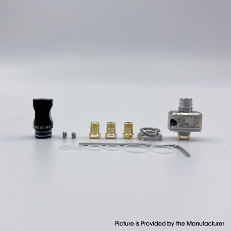 YFTK 909 Modify Nugg Style RBA for LVE Orion ll - Silver, 4 x Airflow Pins 1.0, 2.0, 3.0, 4.0mm
