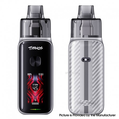 [Ships from Bonded Warehouse] Authentic Uwell Typhos Pro 45W Pod System Kit - Stain Silver, 3000mAh, 6ml, 0.3ohm / 0.6ohm