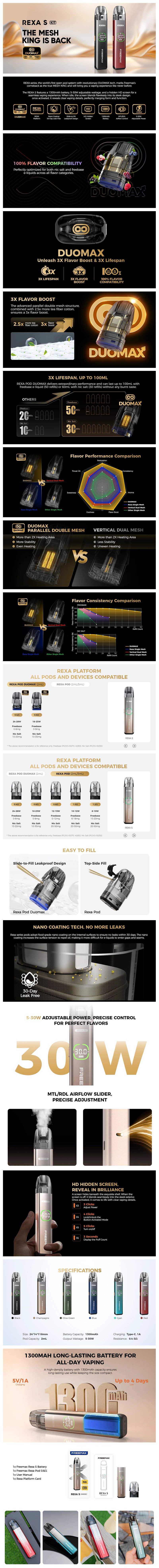 Authentic FreeMax Rexa S 30W Pod System Kit