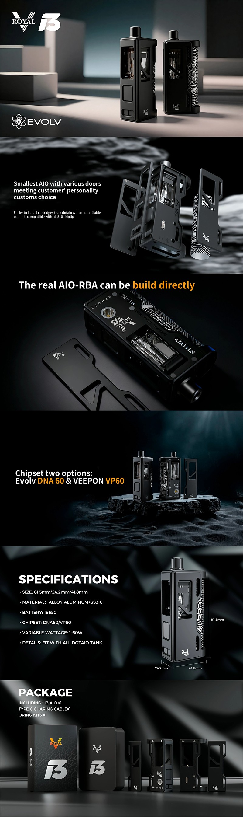 Authentic Veepon Royal V i3 60W AIO Box Mod