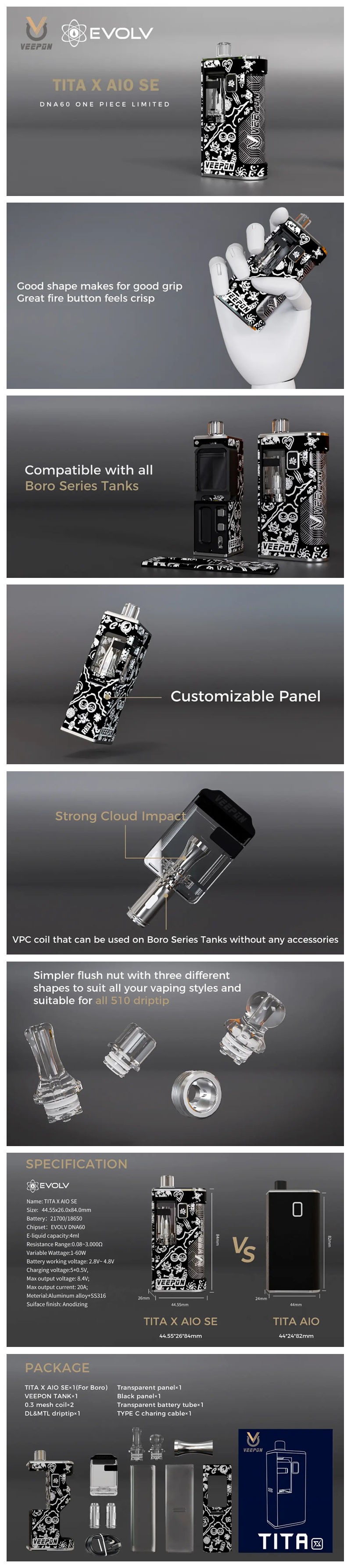 Authentic Veepon Tita X SE AIO 60W All-In-One System Kit - DNA60 Limited Edition