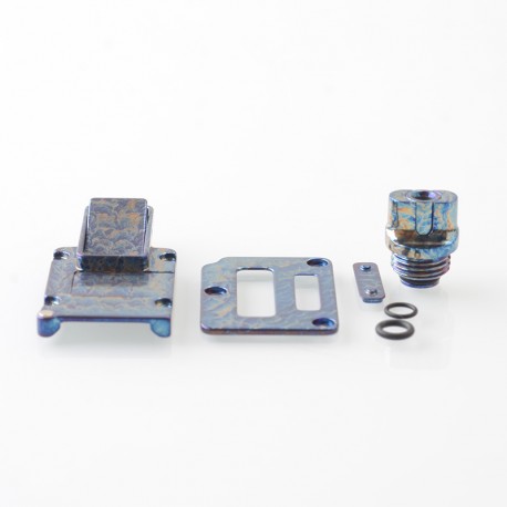 Authentic MK MODS Toxic Titanium Inner Set + Drip Tip Set for BB / Billet - Light Blue, Square Button