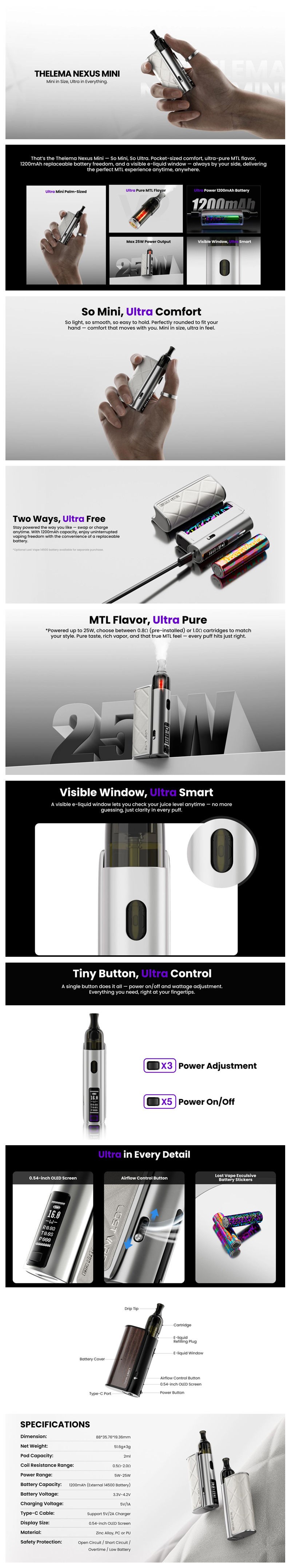 Authentic Lost Vape Thelema Nexus Mini 25W Pod System Kit
