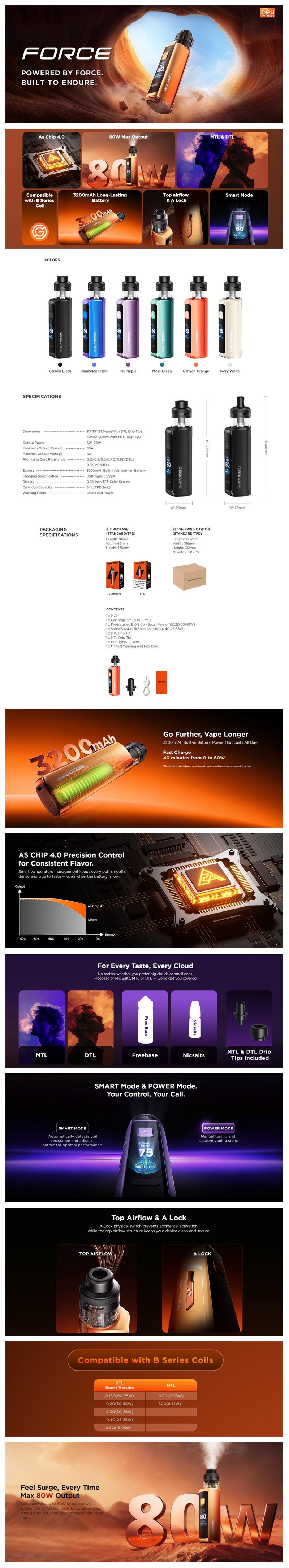 Authentic GeekVape Aegis Force 80W Pod Mod Kit