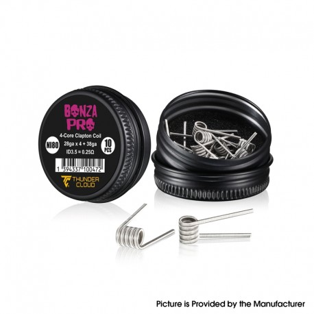 Authentic Thunder Cloud Pro Ni80 Pre-Built 4-Core Fused Clapton Coil - 0.25ohm, 28Ga x 4 + 38Ga (10 PCS)