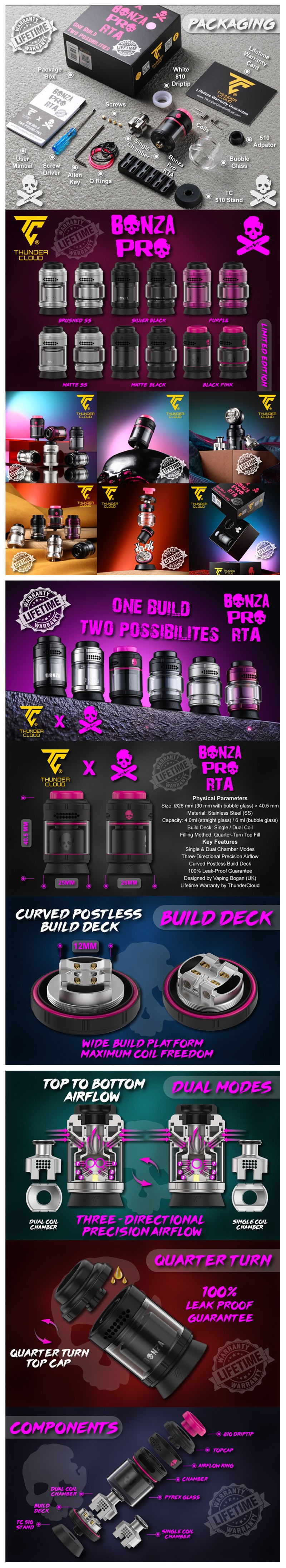 Authentic Thunder Cloud Bonza Pro RTA Rebuildable Tank Atomizer