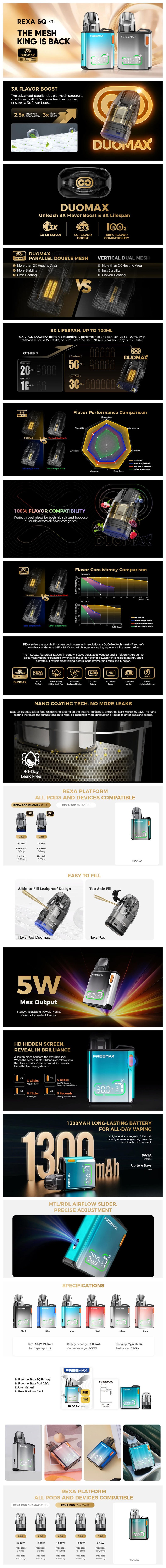 Authentic FreeMax Rexa SQ Pod System