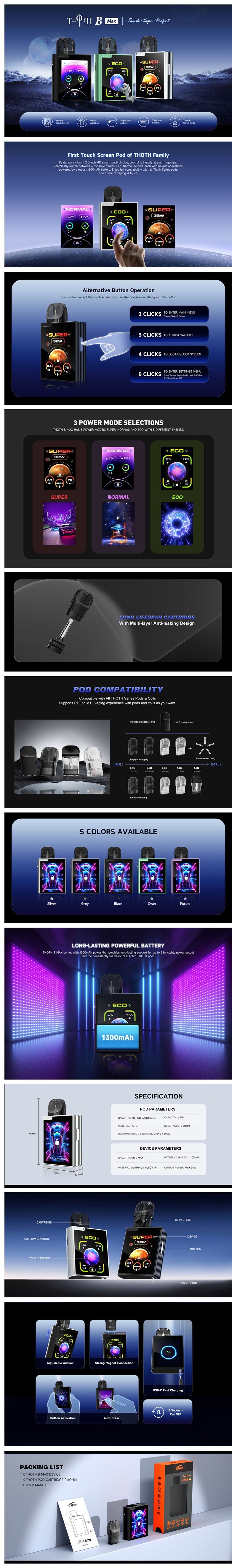 Authentic Kumiho THOTH B Max Touch Screen Pod System Kit