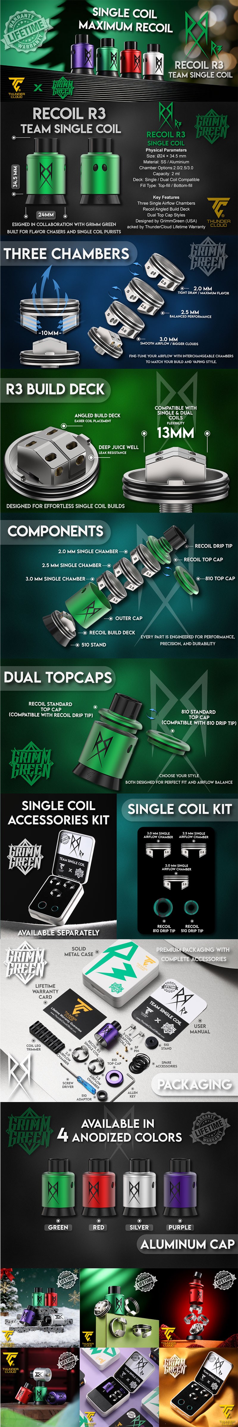 Authentic Thunder Cloud x GrimmGreen Recoil R3 TSC RDA Atomizer