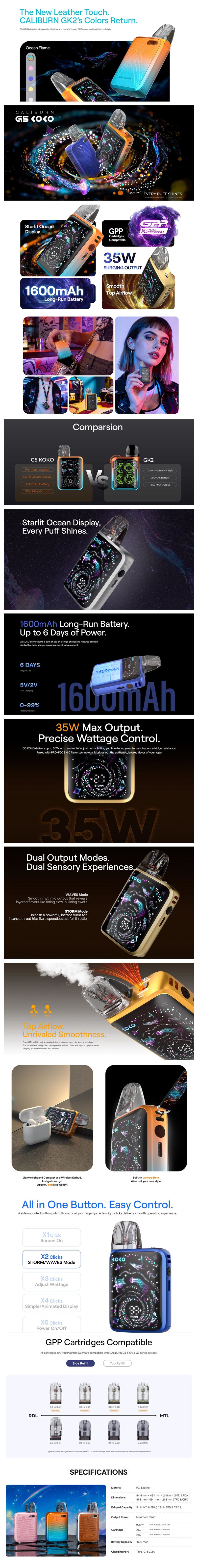 Authentic Uwell Caliburn G5 KOKO 35W Pod System Kit