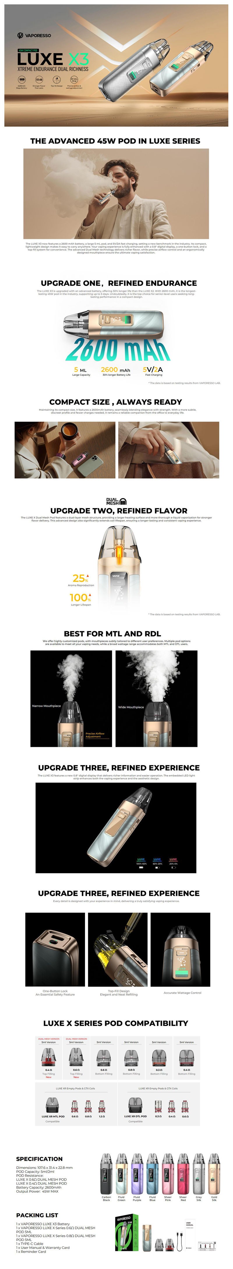 Authentic Vaporesso LUXE X3 45W Pod Mod Kit