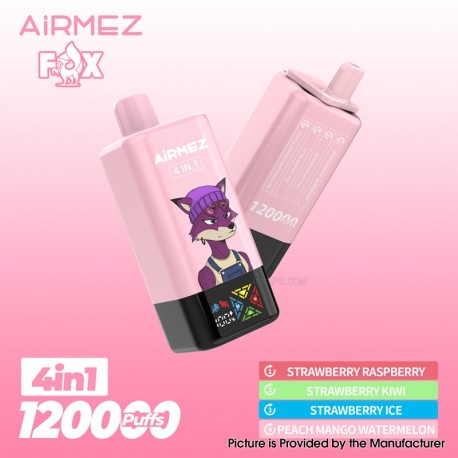 [Ships from EU-1 Warehouse] Authentic AiRMEZ Fox 4in1 120K Disposable Vape Kit - Strawberry Raspberry, 650mAh, 60ml, 50mg