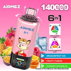 [Ships from EU-1 Warehouse] Authentic AiRMEZ Fox 6 in 1 140K Disposable Vape Kit - Dragonfruit Lce + Fruity Fusion 650mAh, 45ml