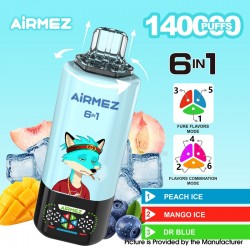 [Ships from EU-1 Warehouse] Authentic AiRMEZ Fox 6 in 1 140K Disposable Vape Kit - Peach Ice + Mango Ice + Dr Blue, 650mAh, 45ml
