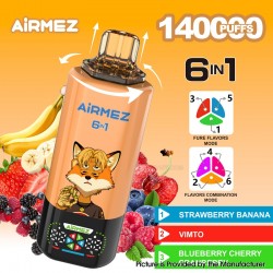 [Ships from EU-1 Warehouse] Authentic AiRMEZ Fox 6 in 1 140K Disposable Vape Kit - Strawberry Banana + Vimto