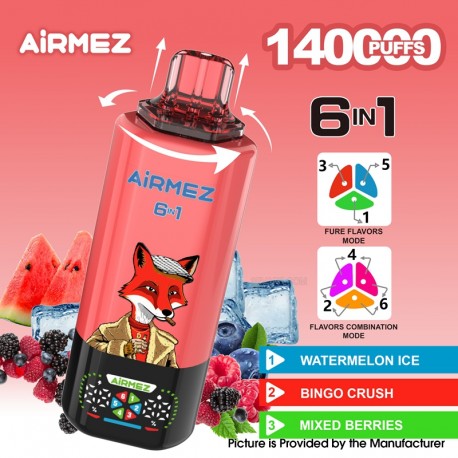 [Ships from EU-1 Warehouse] Authentic AiRMEZ Fox 6 in 1 140K Disposable Vape Kit - Watermelon Ice + Bingo Crush + Mixed Berries