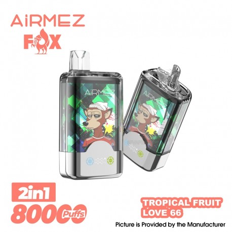 [Ships from EU-1 Warehouse] Authentic AiRMEZ FOX 2 IN 1 80K Disposable Vape Kit - Tropical Fruit + Love 66, 650mAh, 30ml