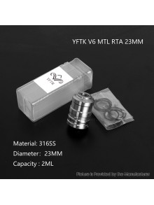 YFTK V6 MTL RTA Rebuildable Tank Atomizer - Silver, 316 Stainless Steel, 2.0ml, 23mm Diameter