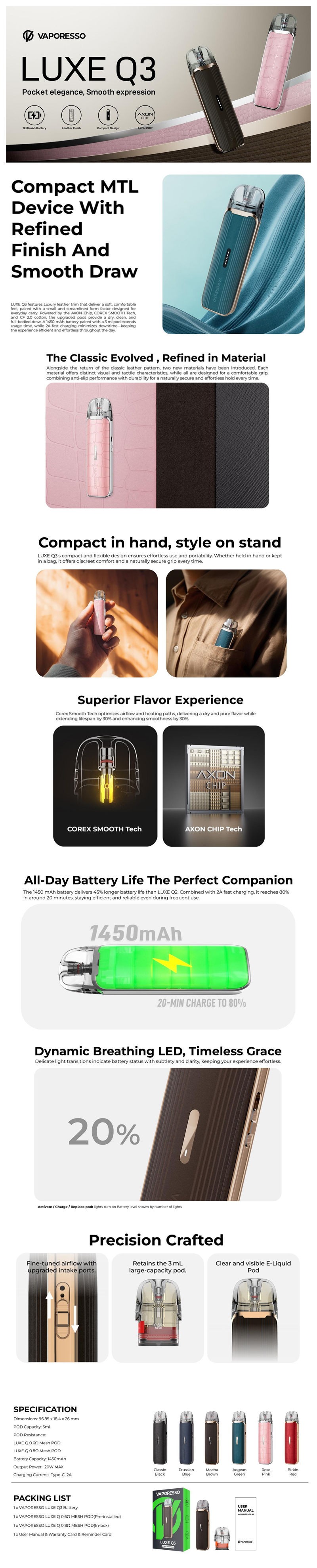 Authentic Vaporesso Luxe Q3 20W Pod System Kit