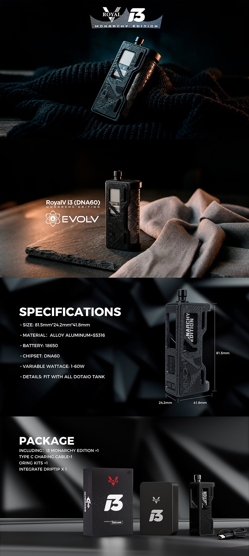 Authentic Veepon Royal V i3 60W DNA60 AIO Box Mod - Monarchy Edition