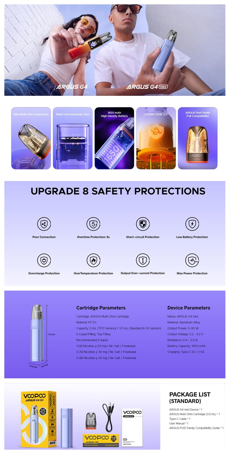 Authentic VOOPOO Argus G4 Mini 30W Pod System Kit