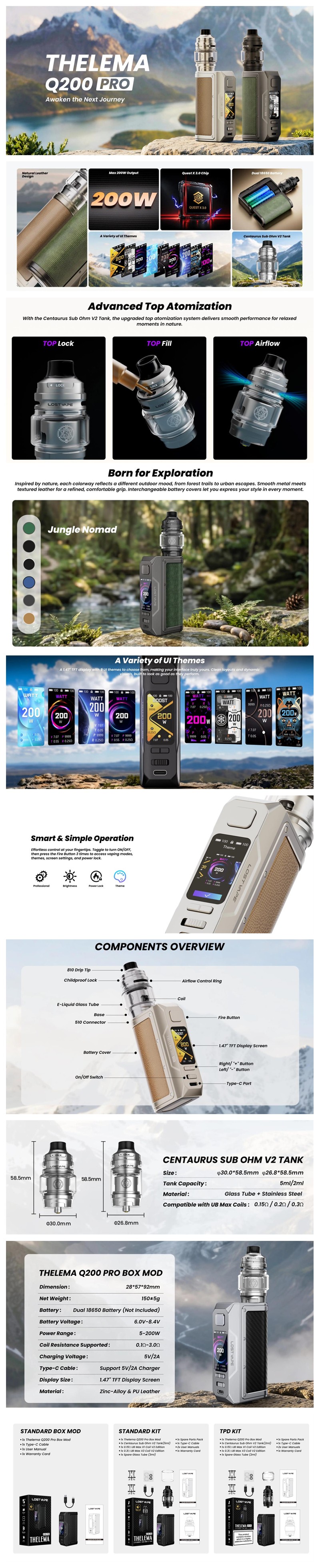 Authentic Lost Vape Thelema Q200 Pro 200W Mod Kit