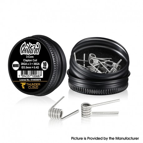 Authentic Thunder Cloud x Coilturd AN RTA Replacement Ni80 Pre-Built Coil 3-Core Clapton Coil - 0.4ohm, 28Ga x 3 + 36Ga (10 PCS)