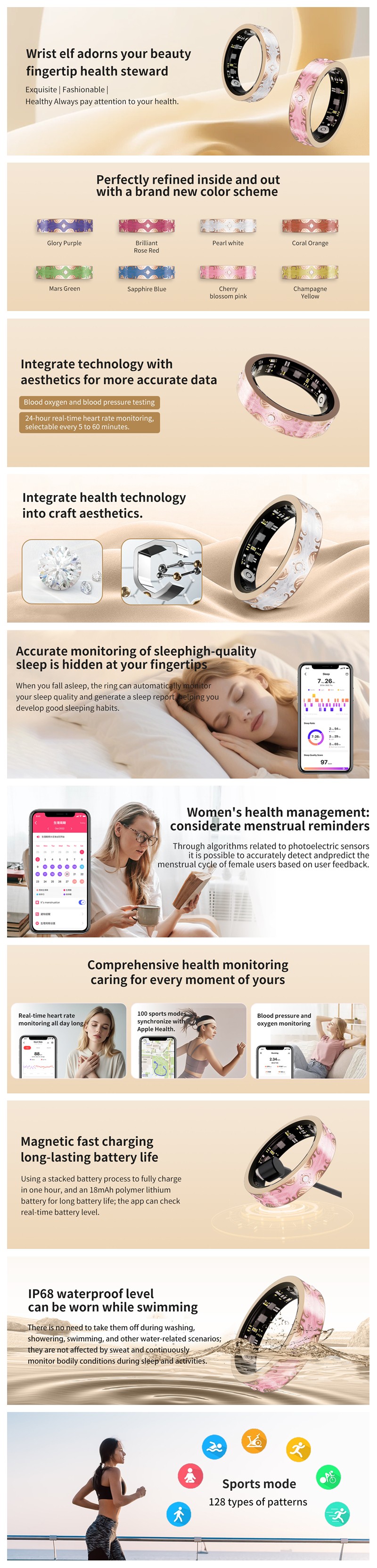 Smart Ring V10 Fitness Tracker with Heart Rate & Blood Oxygen Monitor