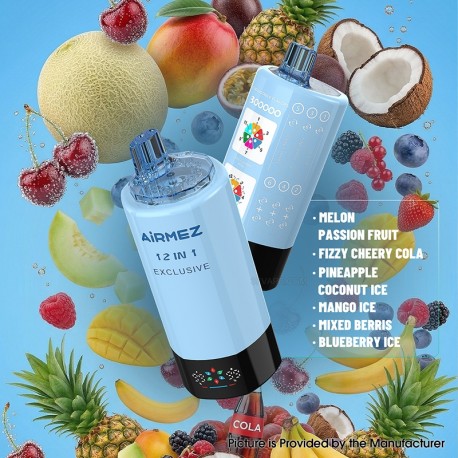 [Ships from EU-1 Warehouse] Airmez Fox 300k 12 in 1 Disposable Kit - Melon Passion Fruit + Fizzy Cherry Cola + Pineapple Coconut