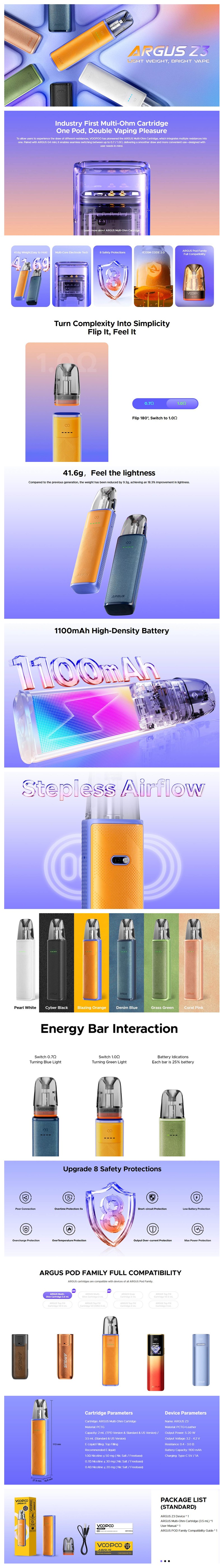 Authentic VOOPOO Argus Z3 20W Pod System Kit